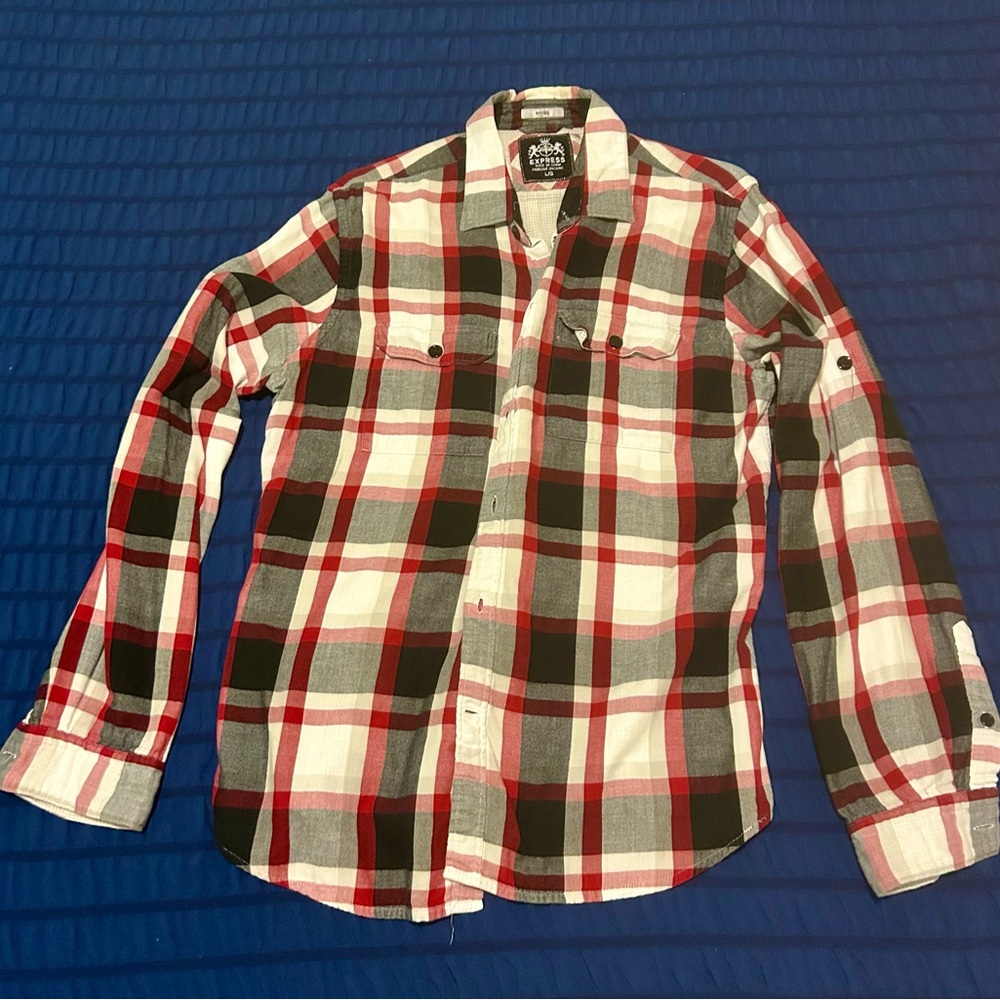 Express Red, Black, and White Plaid Shirt